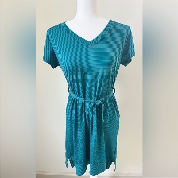 Kavu Blue Striped V-Neck Jersey Knit Soft Comfy
Tie Waist Summer Shirt Dress - Picture 2 of 8